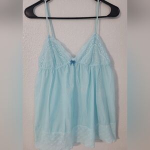 2007 Victoria's Secret Angels Light Blue Mesh Lace Babydoll Chemise Sz Large